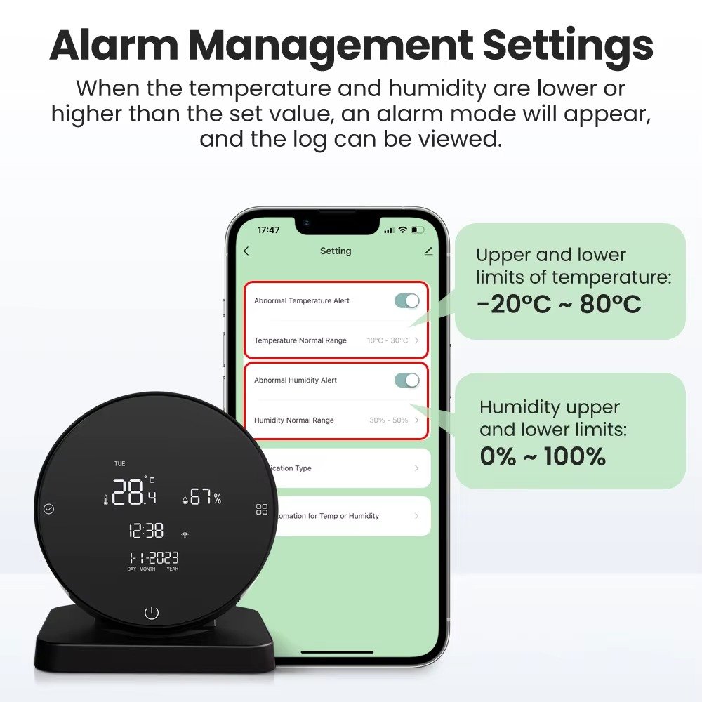 AVATTO Smart Temperature and Humidity Sensor controlled via Tuya Smart Life App