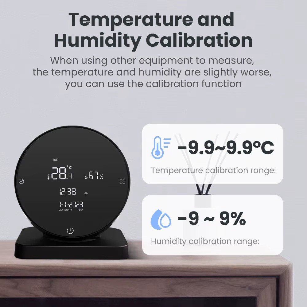AVATTO smart sensor temperature and humidity calibration display on screen