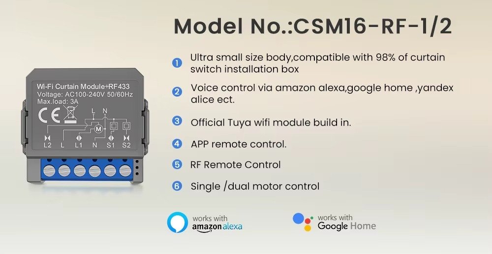AVATTO Tuya WiFi Smart Curtain Switch Module for Alexa and Google Home