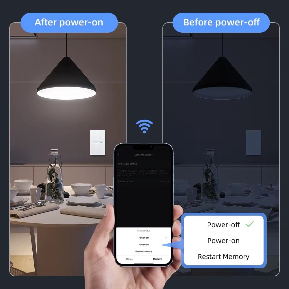 AVATTO Tuya Smart Dimmer Switch controlled via Tuya Smart Life App on smartphone