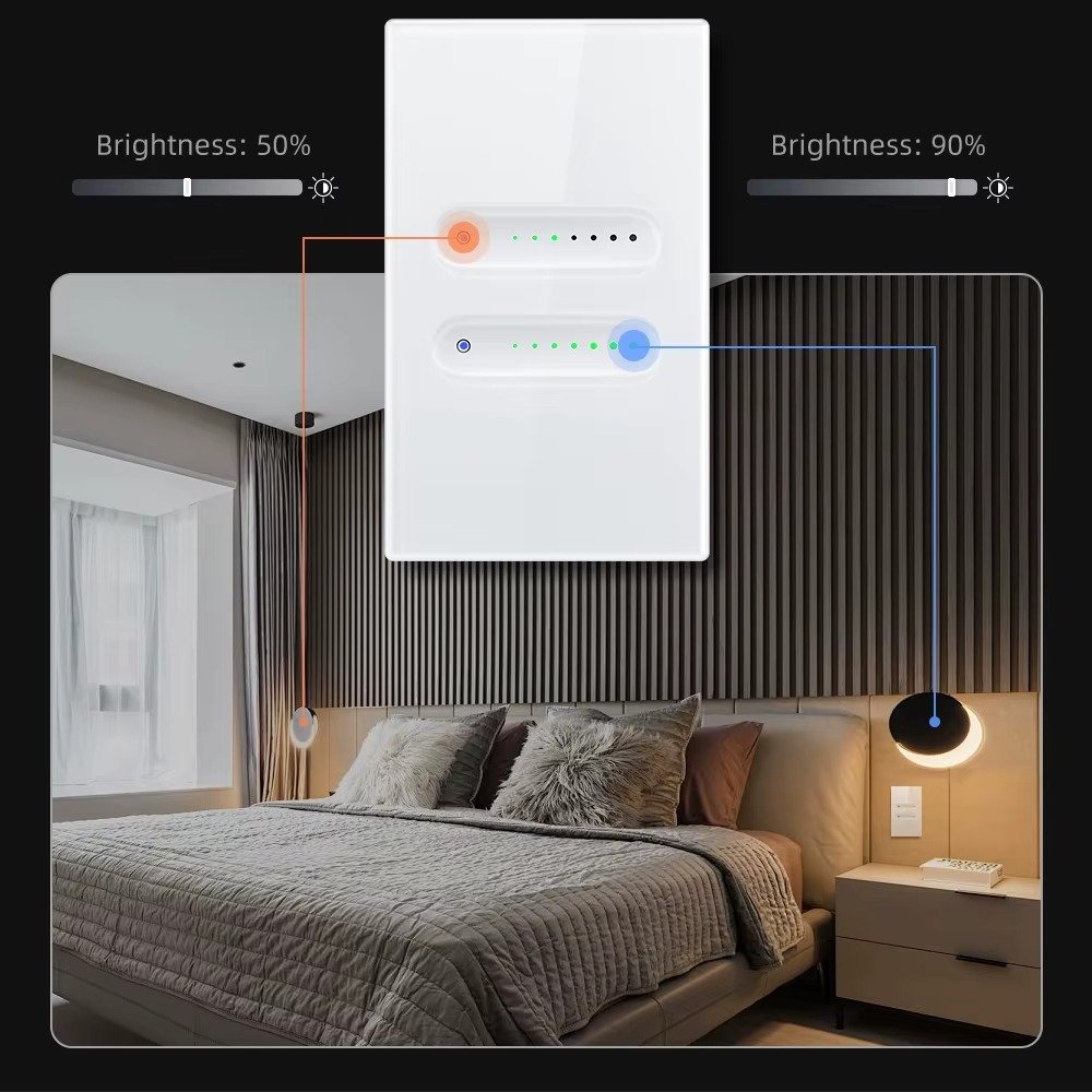 AVATTO Tuya Smart Dimmer Switch elegant wall installation with LED indicator light