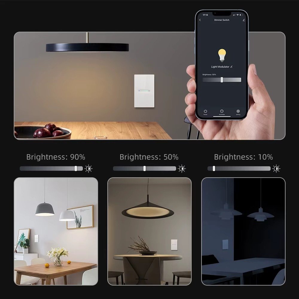 Adjust light brightness from 1% to 100% using AVATTO Tuya Smart Dimmer Switch
